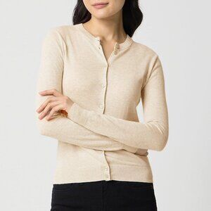 New J.Crew 100% Cotton Crewneck Cardigan Heather Beige Large